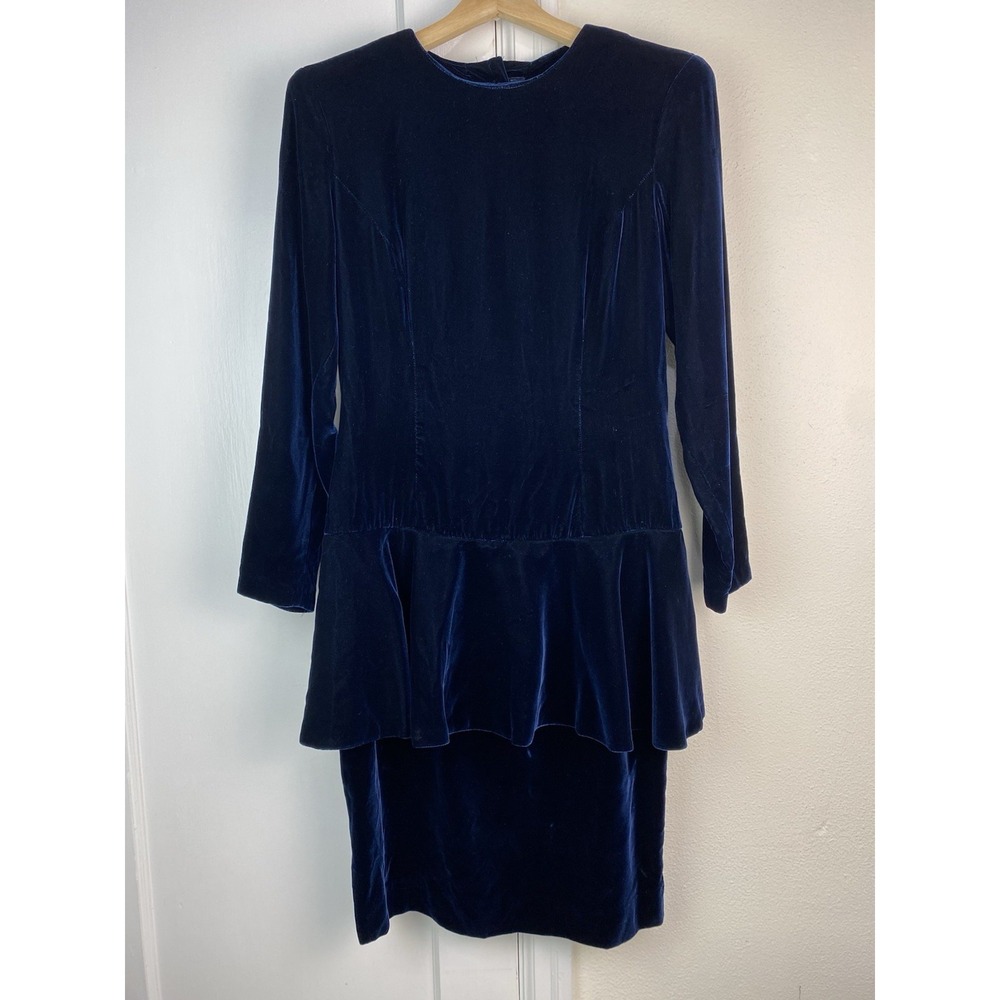 Vintage Ann Taylor Women's 8 Blue Velvet Button Back Tiered Drop Waist Dress